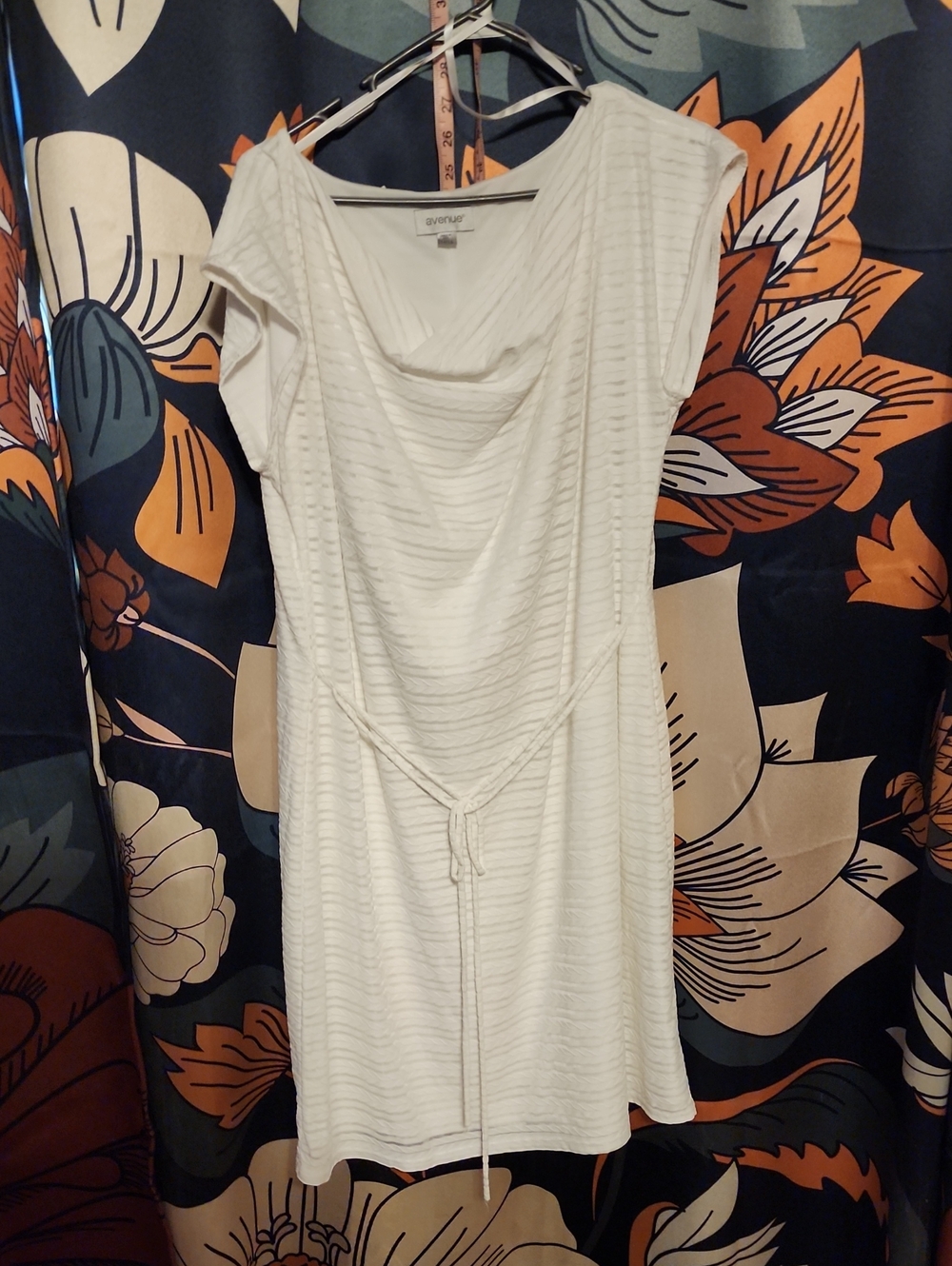Avenue White Cowl-Neck Tie-Waist Mini Dress